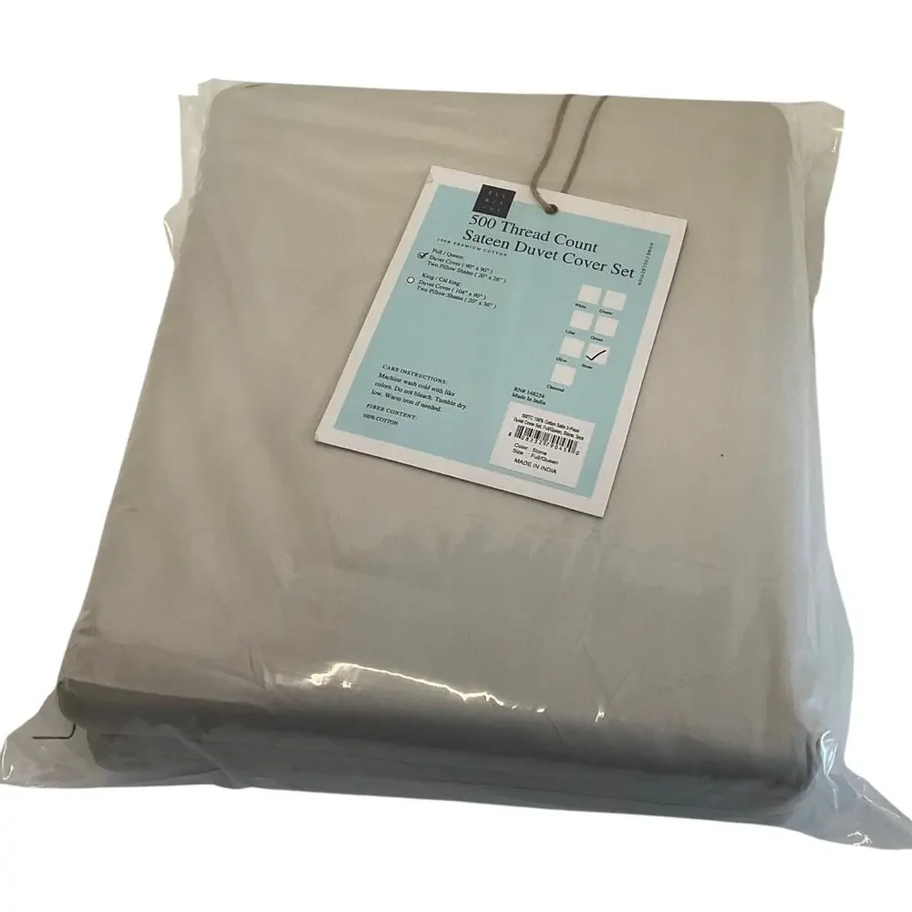 Ella Jayne 100% Luxe Cotton Sateen 3 Piece Duvet Cover Set Stone Full/Queen